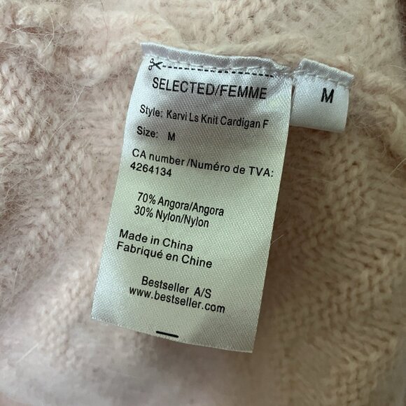 Selected Femme Angora Cardigan Womens M Pink Wavy Ribbed Knit Open Front - Picture 3 of 6